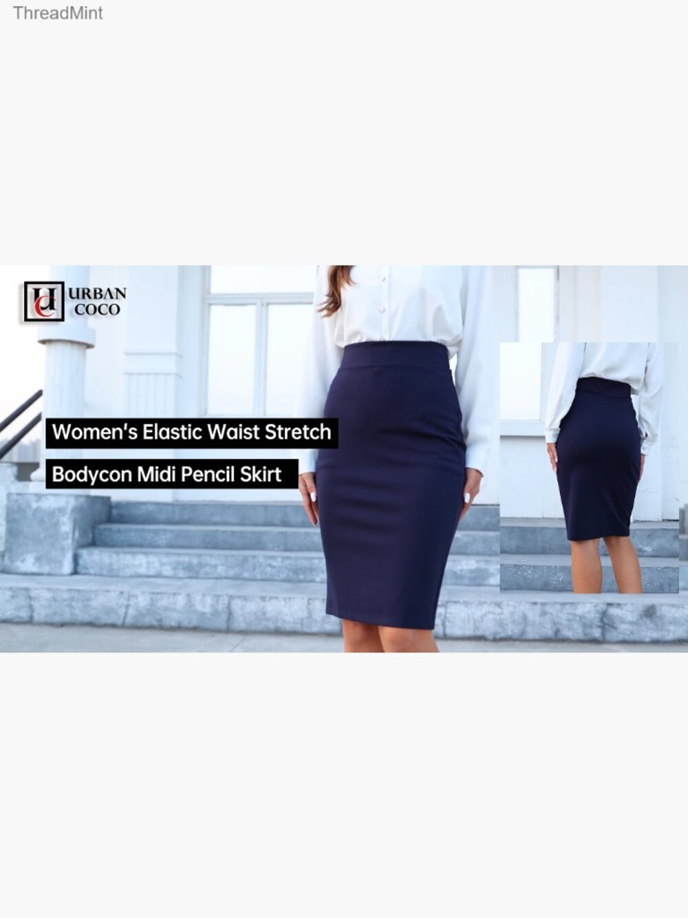 Stretch Bodycon Midi Pencil Skirt High Rise Pull On - Picture 7 of 7